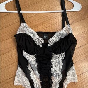 SHEIN Black and Cream Lace Top